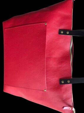 Portland Leather Goods | Original Tote | Large w/zip | POPPY RED w/black handles